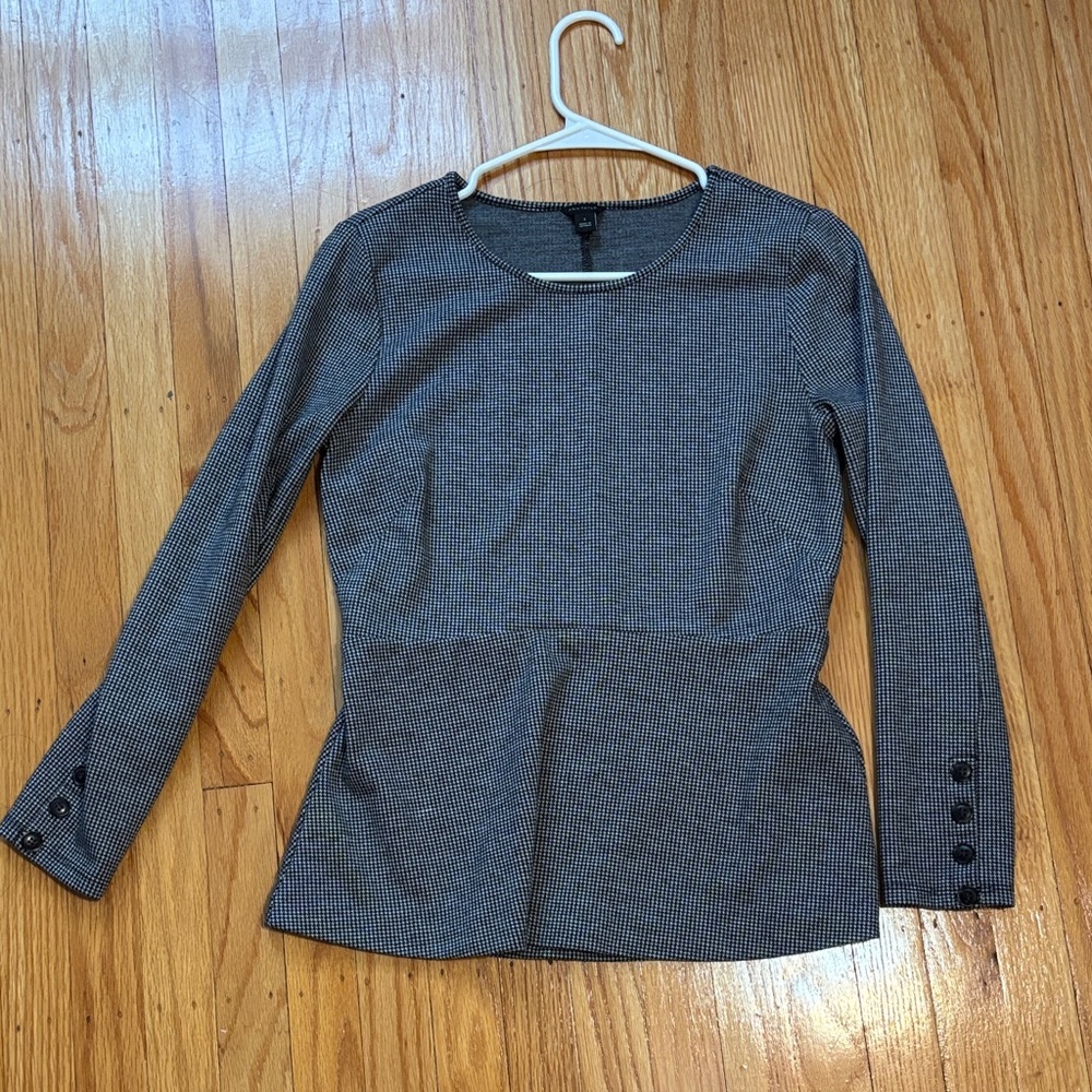 Ann Taylor Black and Gray Gingham Peplum Blouse